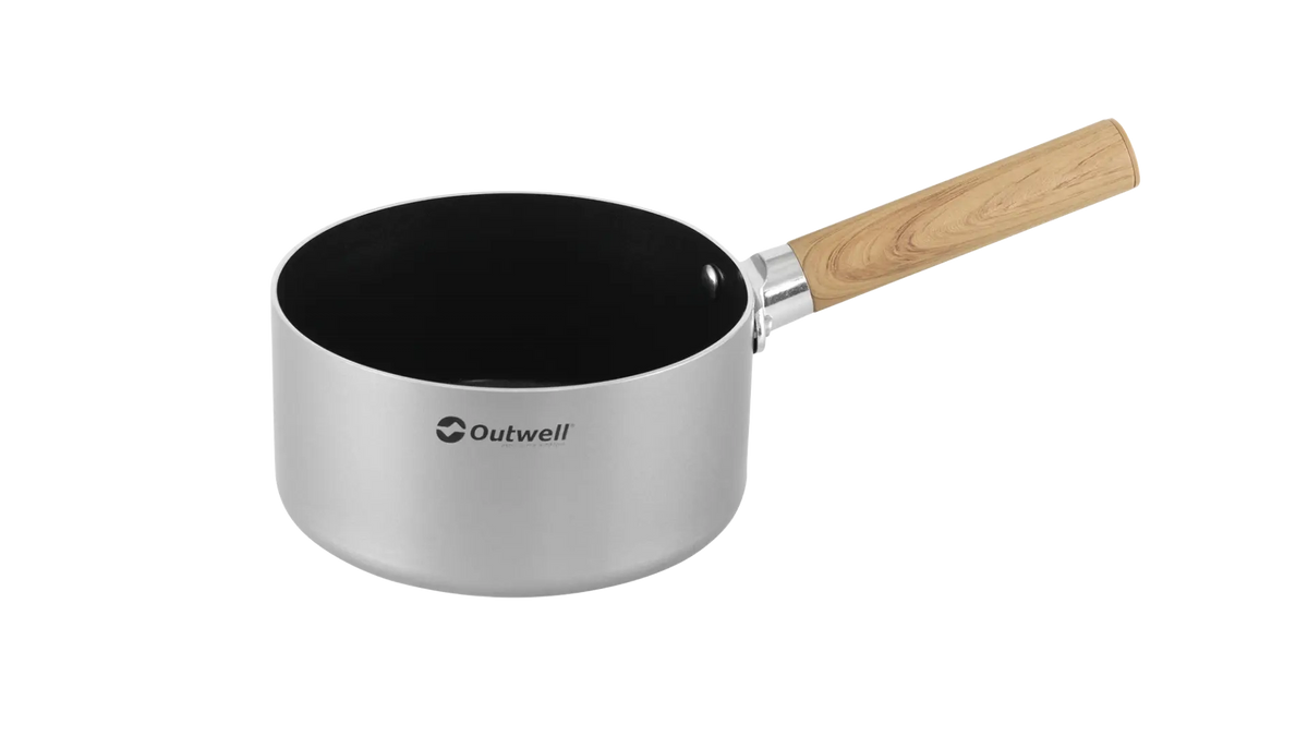 Outwell Feast ceramic saucepan with 1.5L capacity, kitchenware, featuring a ceramic interior and sturdy handle for cooking and serving.