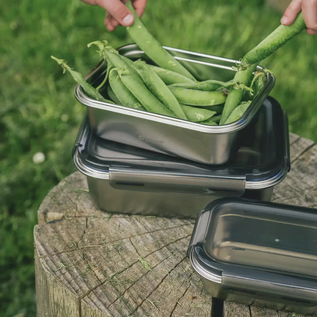 Outwell Camper Food Box Set showing stackable, durable kitchenware containers with lids for camping and outdoor food storage.