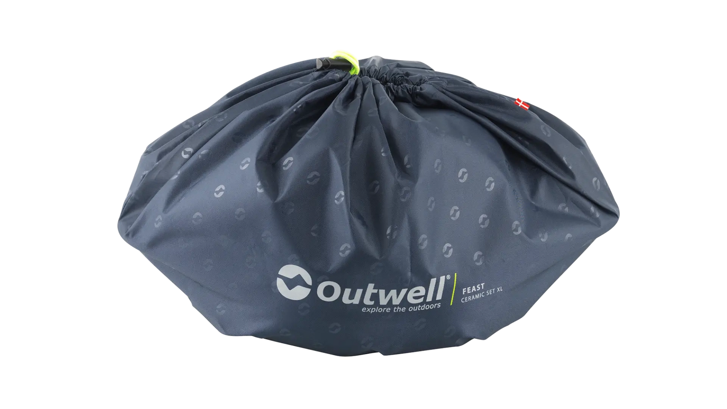 Outwell Feast Ceramic Kitchenware set XL with multiple ceramic pieces for dining and serving, designed for durability and style.