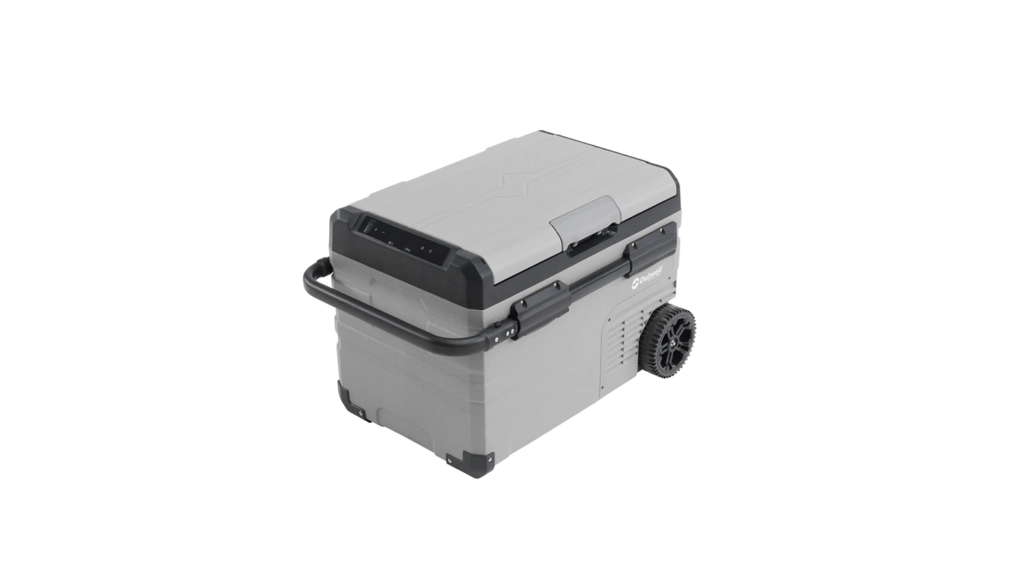 Outwell Arctic Frost 35 portable dual-zone compressor cooler with 37.5L capacity, showing the compact, portable design and control panel.