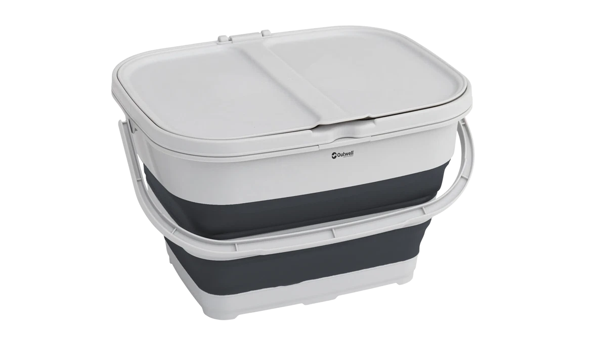 Outwell Collaps RecycleIt Basket in navy night fabric, foldable design for easy storage and recycling organization.