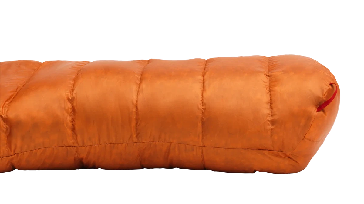 Robens Scoria UL +6°C sleeping bag laid out, showcasing its lightweight design and insulated exterior for camping in cool weather.