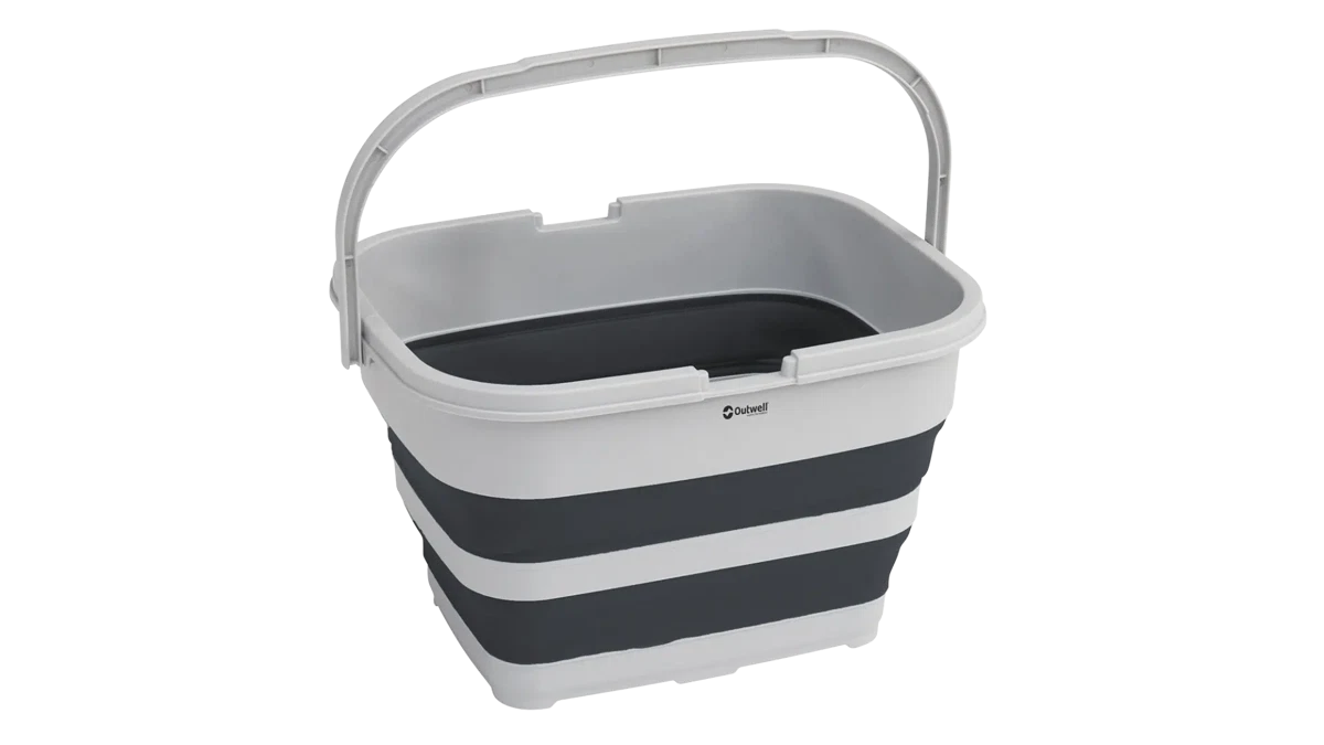 Outwell Collaps RecycleIt Basket in Navy Night, a foldable storage bin with handles for recycling and organization.