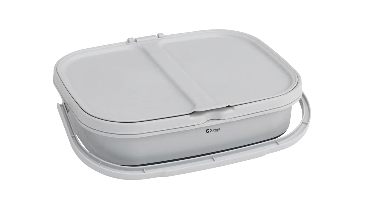 Outwell Collaps RecycleIt Basket in Navy Night, a collapsible and eco-friendly laundry or storage basket with a sturdy design.