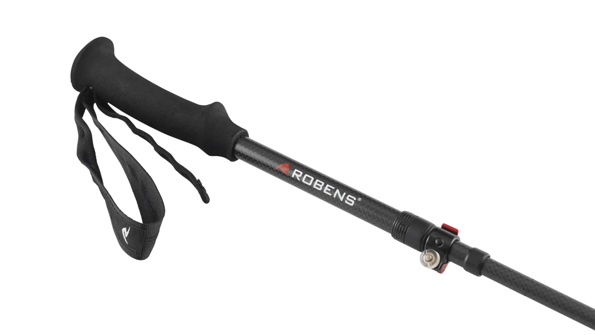 Robens Hawksdale Carbon UL walking poles with adjustable shafts and ergonomic grips for hiking and trekking.