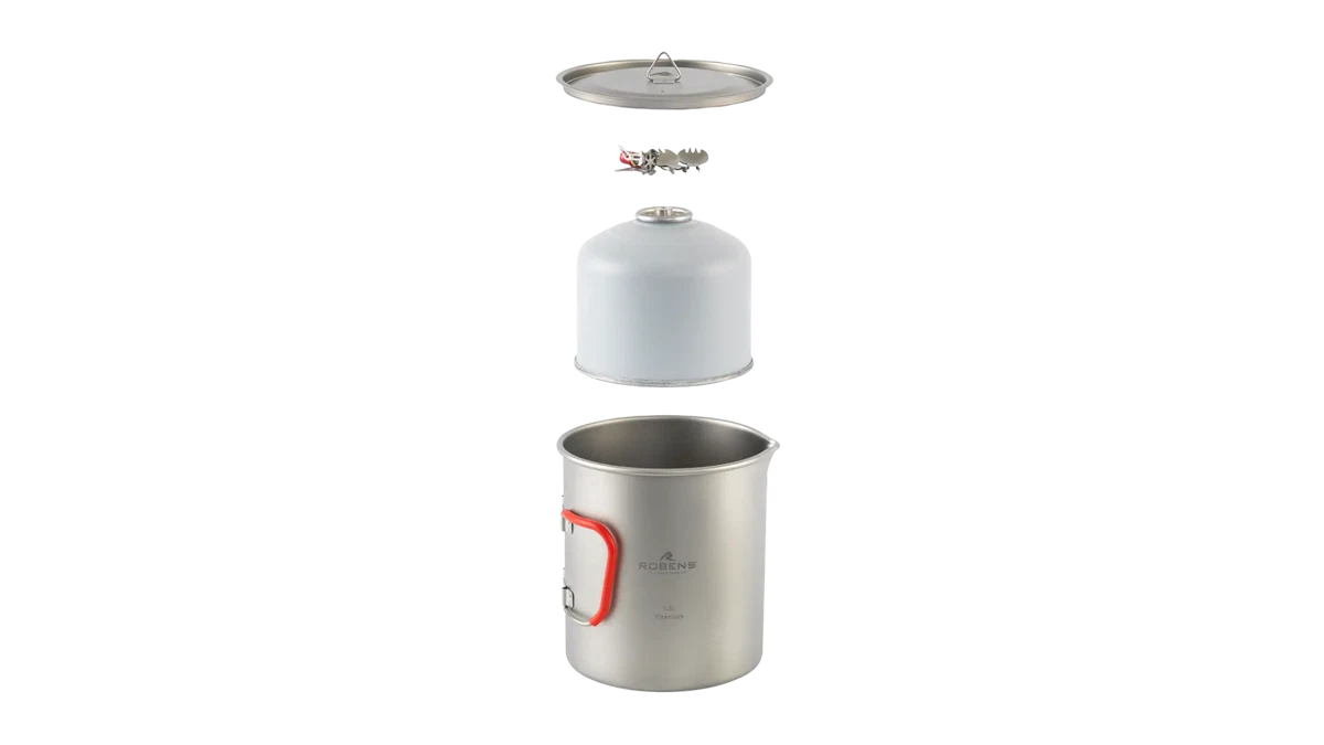 Robens Forge Duo Pot UL accessories, lightweight camping cookware in a compact design with handles and lid.