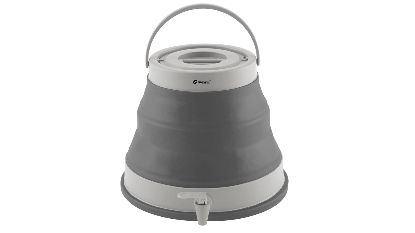 Outwell 12L collapsible water carrier in grey mist, foldable camping water container with handle for outdoor accessories.