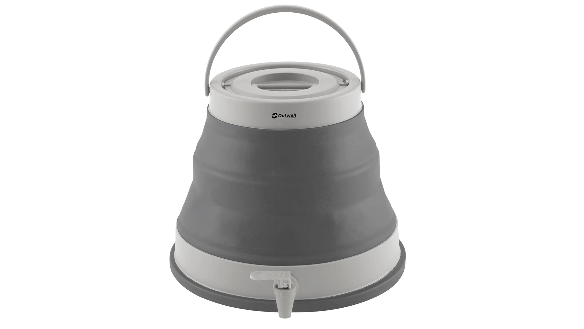Outwell 12L collapsible water carrier in grey mist, foldable camping water container with handle for outdoor accessories.