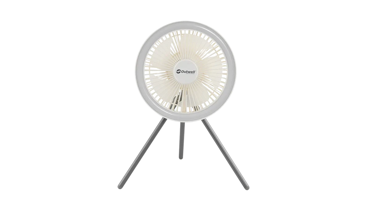 Outwell Eryon rechargeable fan accessory with adjustable blades and handle, designed for portable cooling and outdoor use.