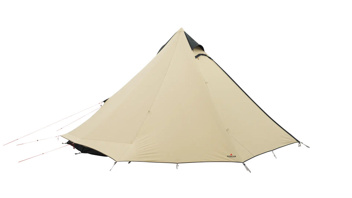Robens Fairbanks Grande Tipi Tent showing its spacious polycotton camping tent with large entrance and sturdy poles for 7 campers.