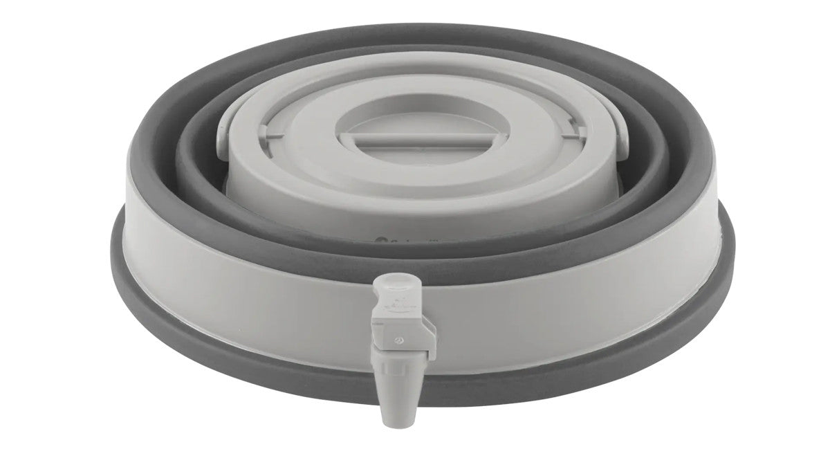 Outwell 12L Collapsible Water Carrier in Grey Mist, foldable camping water container with spout for outdoor hydration.