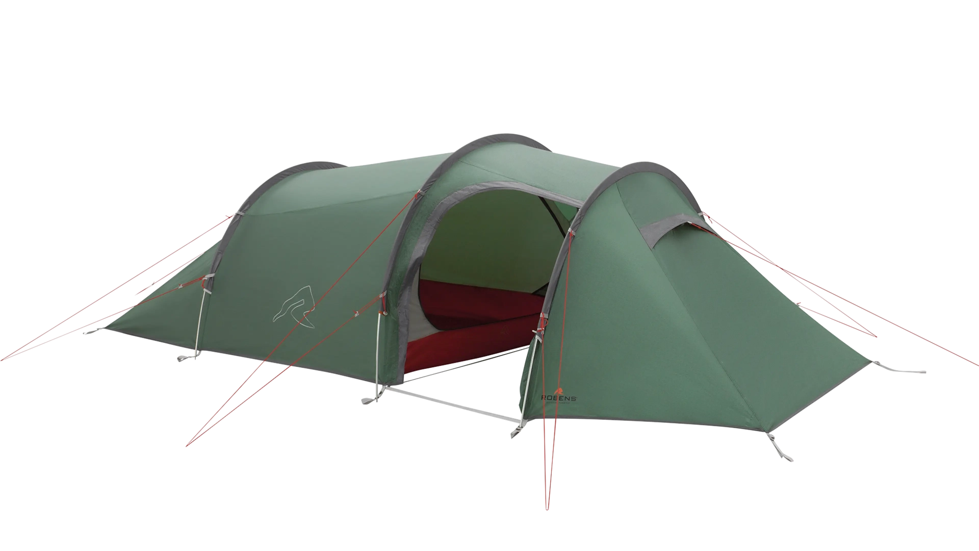 Robens Sage 3 PRO tunnel tent set up outdoors showing its spacious fabric structure and entrance doors in a natural camping environment.