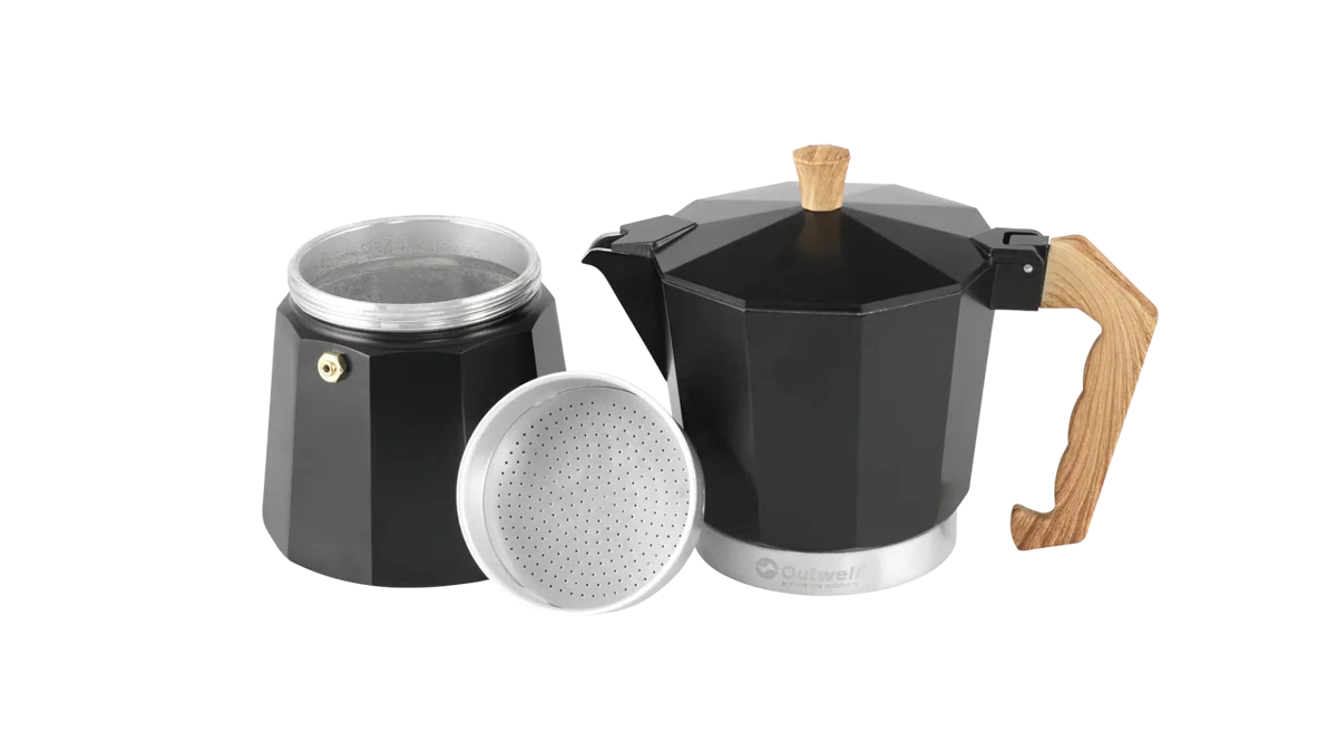 Outwell Brew Espresso Maker XL kitchenware, showing the compact espresso maker with stainless steel finish and handle.