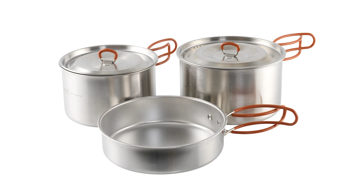 Easy Camp Moss Tour Cook Set in kitchenware, featuring pots, lids, and handles for outdoor cooking and camping meals.