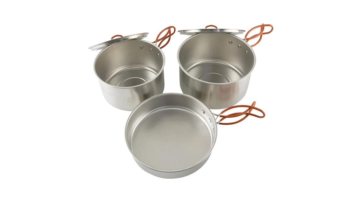 Easy Camp Moss Tour Cook Set kitchenware with pots and utensils, ideal for camping and outdoor cooking.
