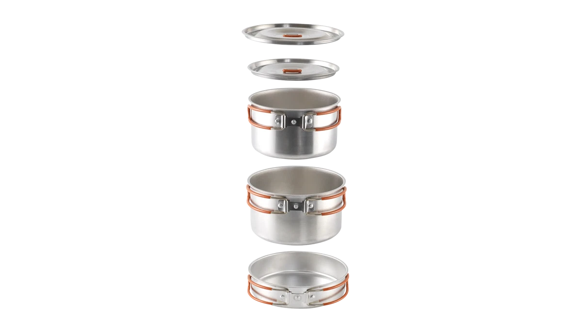 Easy Camp Moss Tour Cook Set with pots and utensils, ideal for camping kitchenware and outdoor cooking enthusiasts.