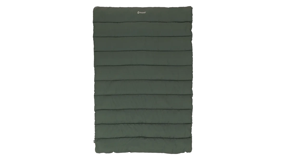Outwell Campion Leaf Green duvet showing soft, leafy green fabric with neatly folded edges and a cozy, inviting appearance.