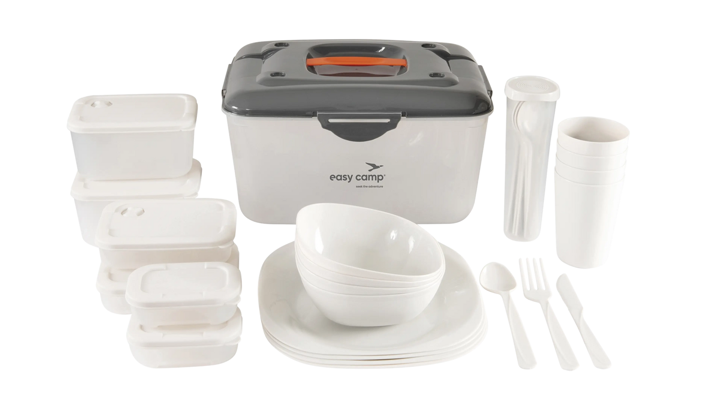 Easy Camp Picnic Box L, a versatile tableware set with plates, cups, and utensils for outdoor picnics.