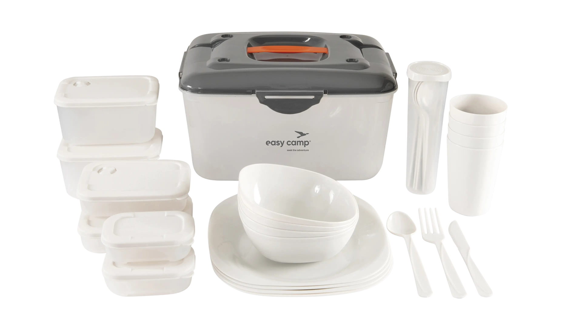 Easy Camp Picnic Box L, a versatile tableware set with plates, cups, and utensils for outdoor picnics.