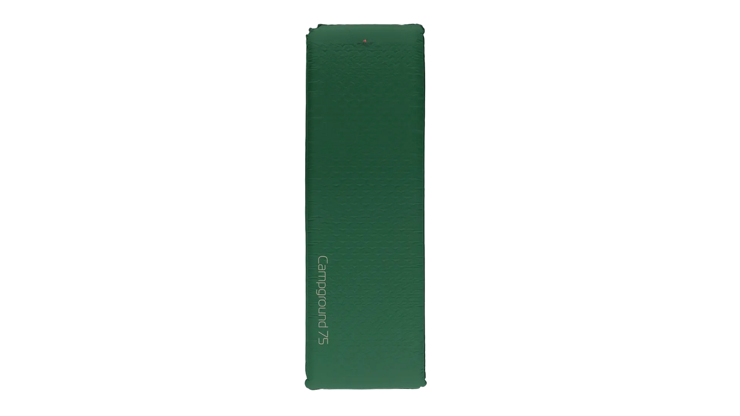 Robens Campground 75 self-inflating camping mat spread out on a campsite, showing its thick, supportive design for outdoor sleeping comfort.
