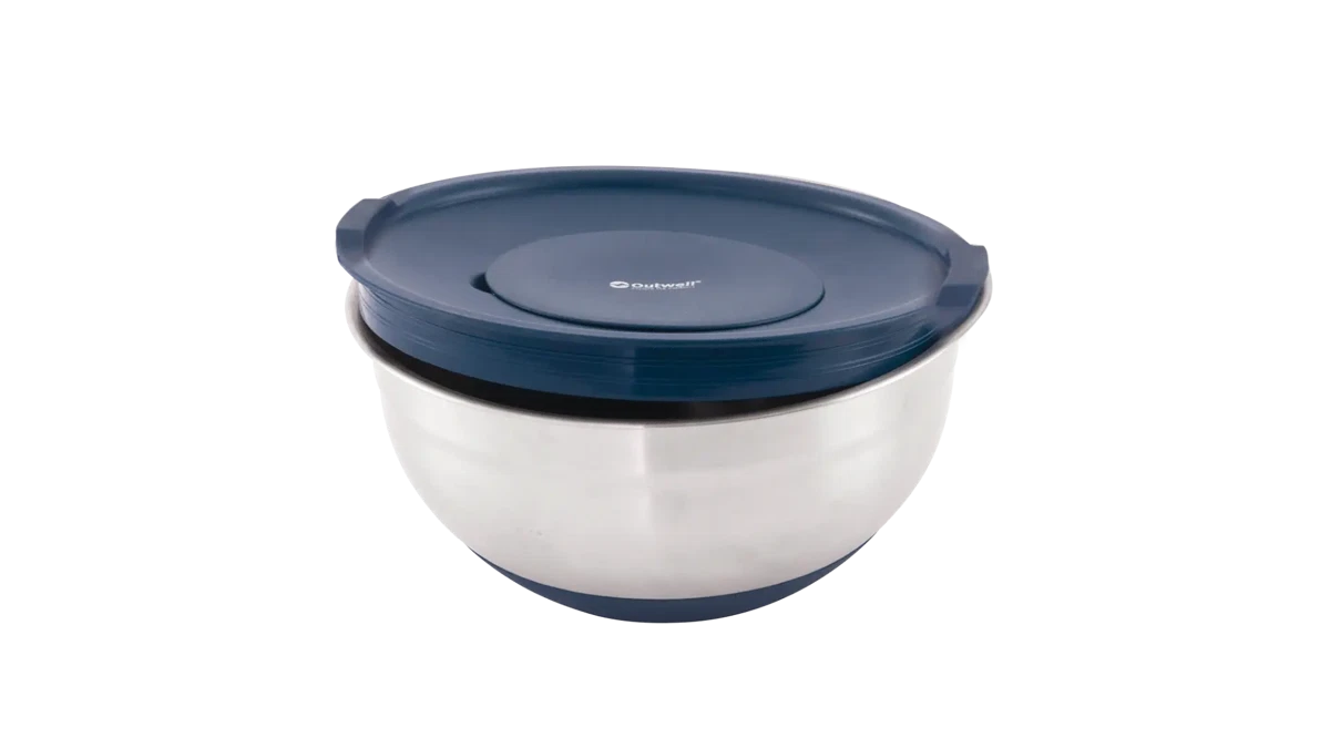 Outwell Chef Bowl Set with lids and graters, kitchenware for food prep, featuring multiple bowls with attached lids and graters.