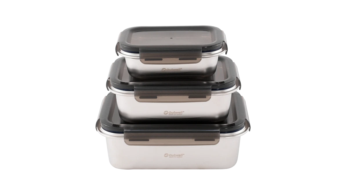 Outwell Camper Food Box Set of kitchenware with multiple containers for organized meal storage and transport.