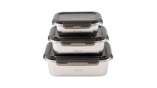 Outwell Camper Food Box Set of kitchenware with multiple containers for organized meal storage and transport.