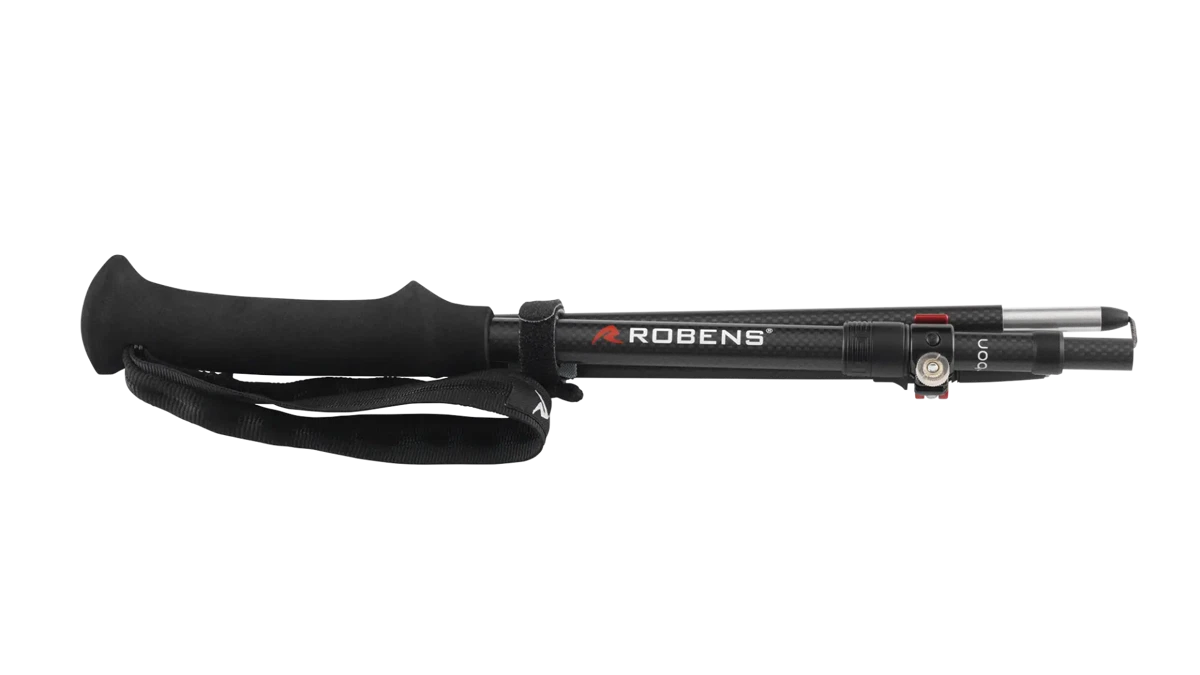 Robens Hawksdale Carbon UL walking poles with adjustable tips, lightweight design, and ergonomic grips for hiking and trekking.