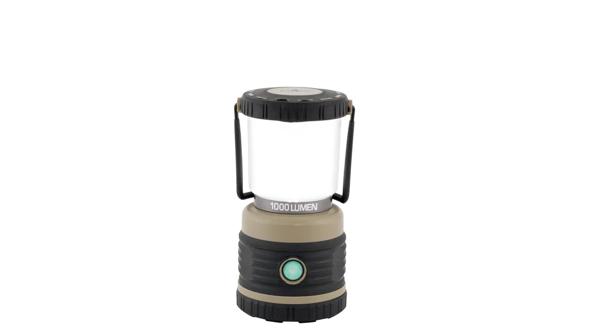 Robens Lighthouse Rechargeable lighting device with adjustable brightness, compact design, and built-in handle for easy portability.