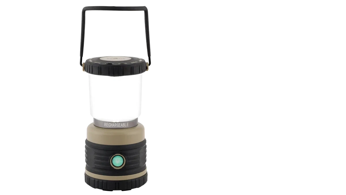 Robens Lighthouse Rechargeable lighting device with adjustable brightness and handle, ideal for outdoor or camping use.