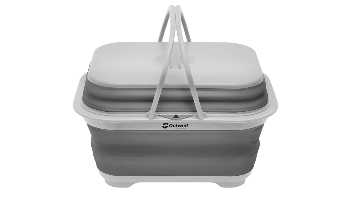Outwell Collaps Washing Base in Grey Mist with handle and lid, compact and portable for laundry or cleaning tasks