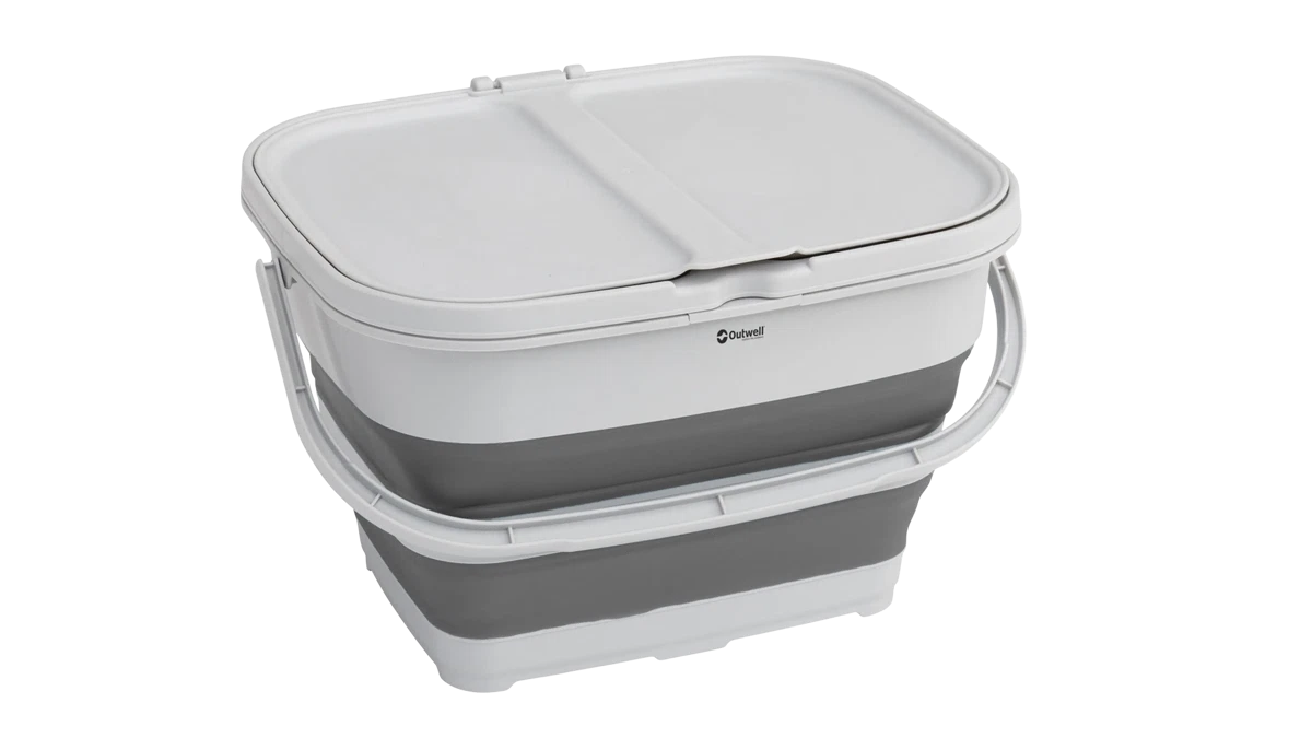 Outwell Collaps RecycleIt Basket in Grey Mist, foldable and compact waste bin with a sturdy design for eco-friendly recycling.