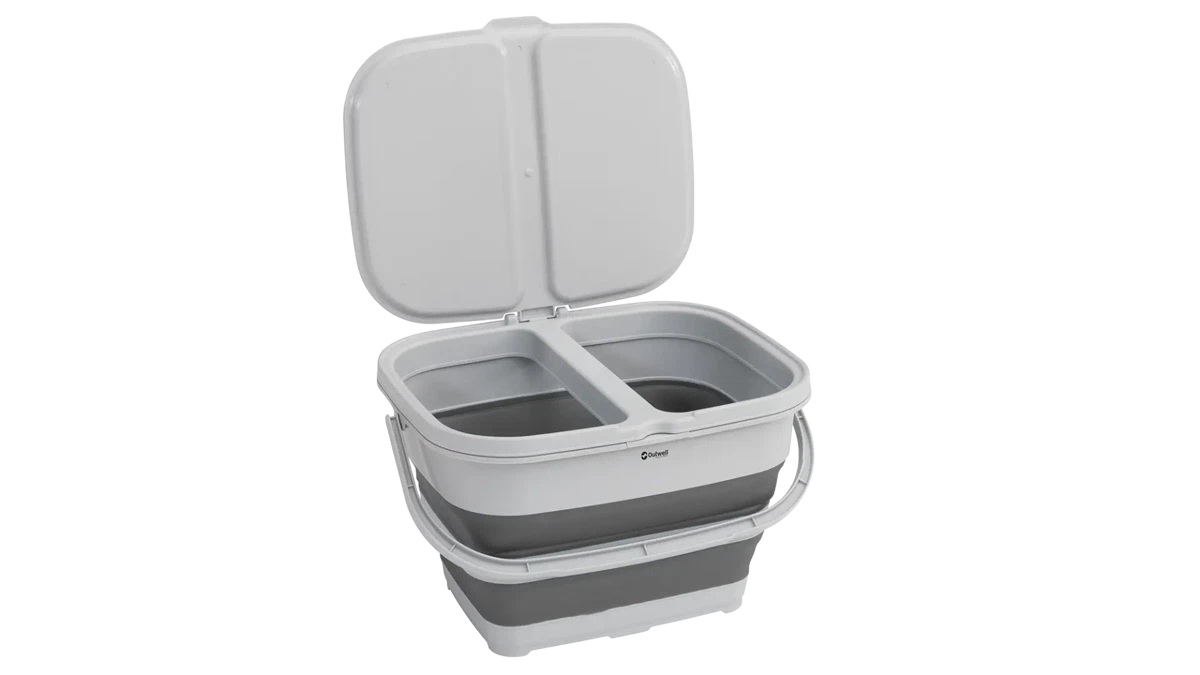 Outwell Collaps RecycleIt Basket in Grey Mist, a collapsible waste bin with a modern design for recycling and storage.