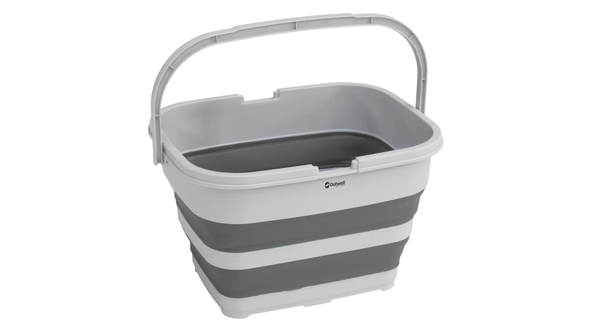 Outwell Collaps RecycleIt Basket in Grey Mist, a collapsible waste bin with a modern design, suitable for eco-friendly disposal and storage.