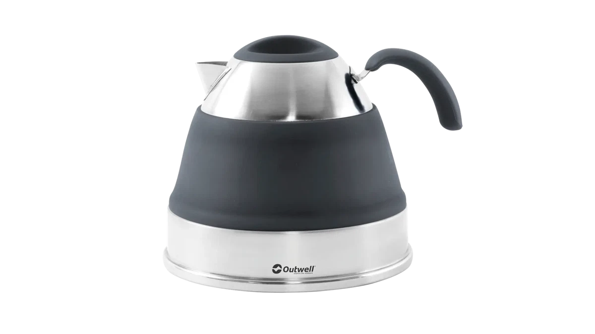 Outwell Collaps Kettle 2.5L in navy, compact camping kettle with foldable handle, ideal for outdoor accessories by Summit Sanctuary.