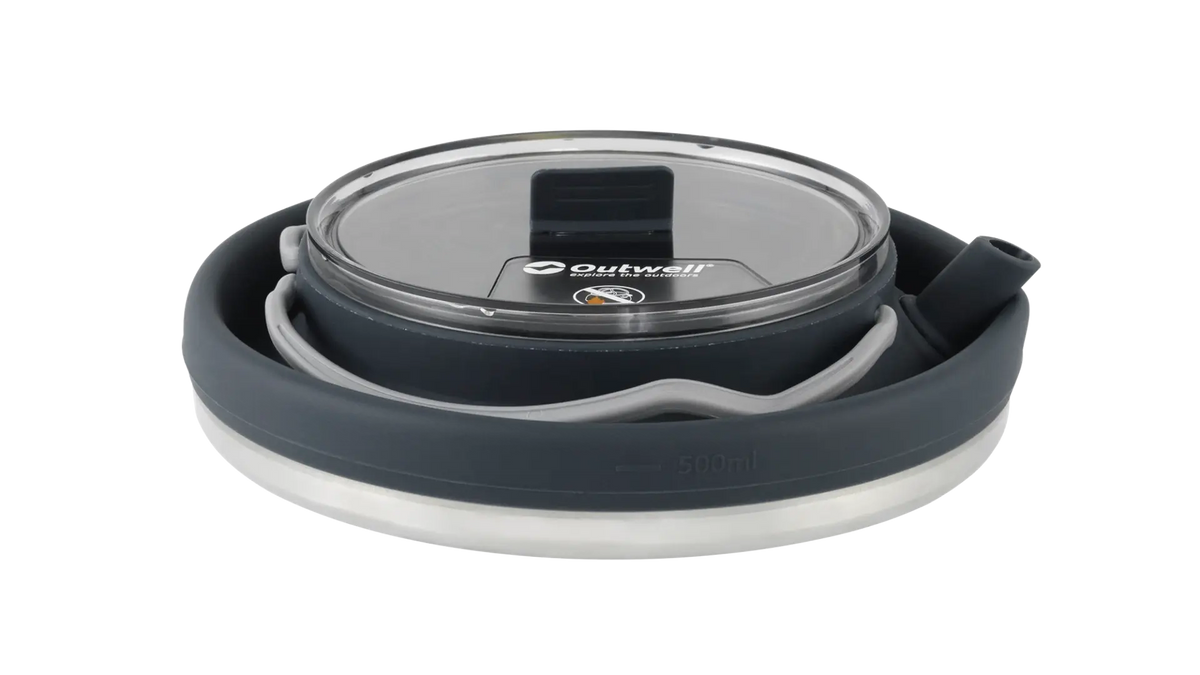 Outwell Collaps Tea Time Kettle 1.5L, compact collapsible camping kettle with handle and spout, ideal for outdoor cooking and travel.