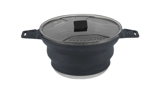 Outwell Collaps Stew Pot 2.5L in black, portable kitchenware with foldable handles for camping and outdoor cooking.