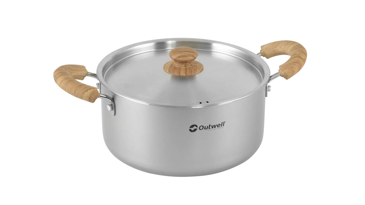 Outwell Feast ceramic pot with 3-liter capacity, ideal for kitchenware, shown in a close-up image of the cooking vessel.