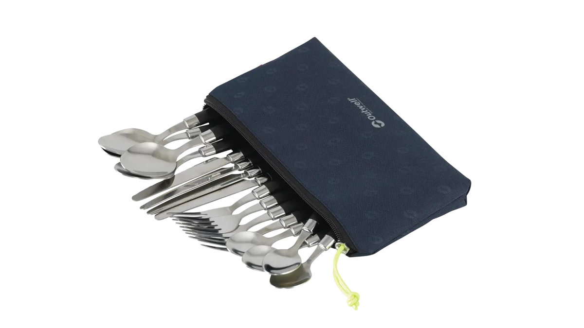 Outwell Turon Pouch cutlery set with stainless steel utensils and a compact carrying pouch, ideal for camping or outdoor dining.