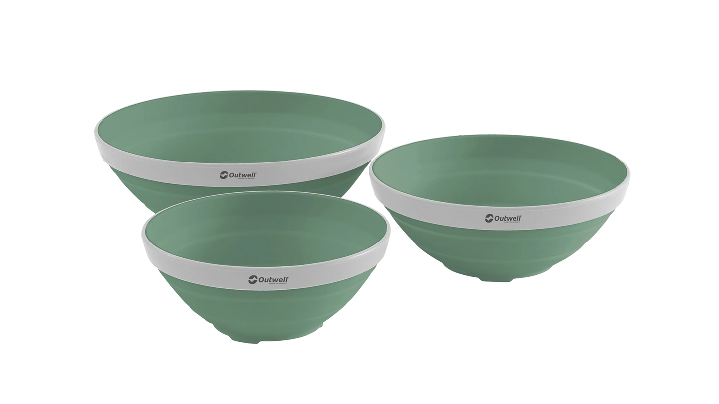 Outwell Collaps Bowl Set in Grey Mist, portable and space-saving collapsible bowls for outdoor camping or picnics.