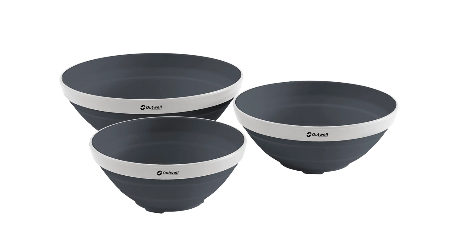 Outwell Collapsible Bowl Set in Grey Mist, compact and portable silicone bowls for camping or outdoor use.