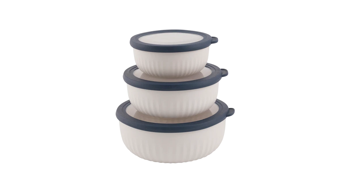 Outwell Cookout Bowl Set with Lids, durable kitchenware for outdoor cooking, featuring multiple bowls with secure lids.