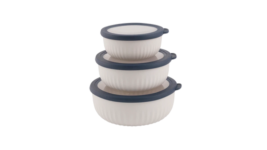 Outwell Cookout Bowl Set with Lids, durable kitchenware for outdoor cooking, featuring multiple bowls with secure lids.