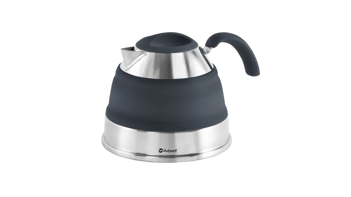 Outwell Collaps Kettle 1.5L Navy Night, compact collapsible camping kettle with navy blue design and handle, ready for outdoor use.