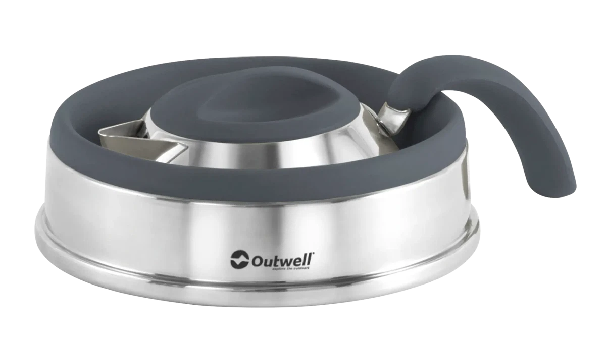 Outwell collapsible 1.5L navy night kettle with foldable handle, designed for camping and outdoor use.