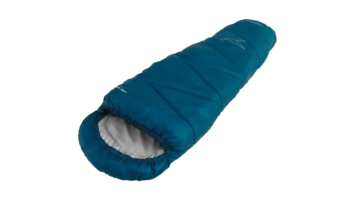Easy Camp Starling Mummy Blue Jr. sleeping bag accessory with blue fabric and compact design for kids' outdoor camping.