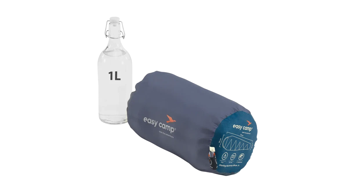 Easy Camp Starling Mummy Blue Jr. sleeping bag accessory, lightweight and warm, suitable for kids and outdoor camping.