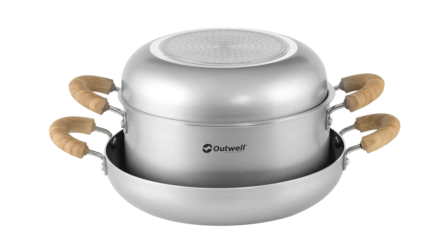 Outwell Feast Ceramic Set XL kitchenware with multiple ceramic dishes and bowls, ideal for serving and dining at home.