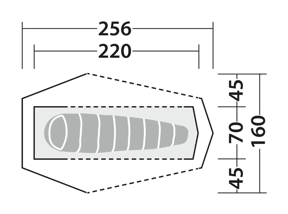 Robens Via 1 UL 1-person trekking pole tent set up outdoors in a grassy area, showcasing lightweight camping shelter design