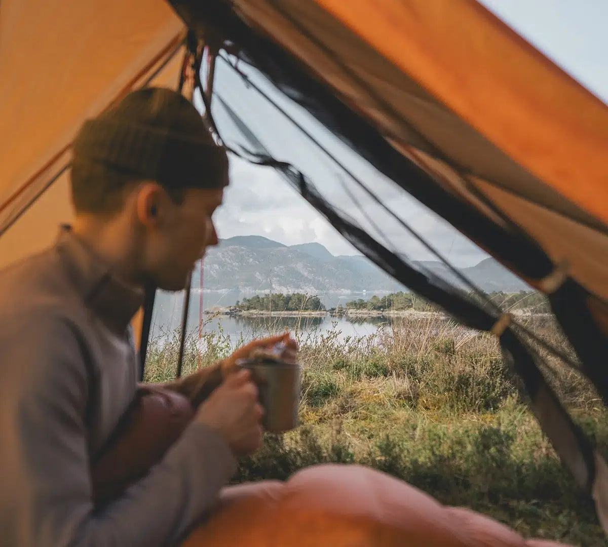 Robens Via 1 UL 1-person trekking pole tent set up outdoors, lightweight and compact for solo camping adventures.